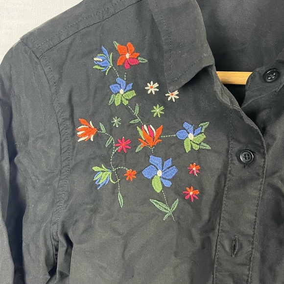 beachlunchlounge Black Blouse Floral Embroidered Boho Vintage Size S - Picture 3 of 4